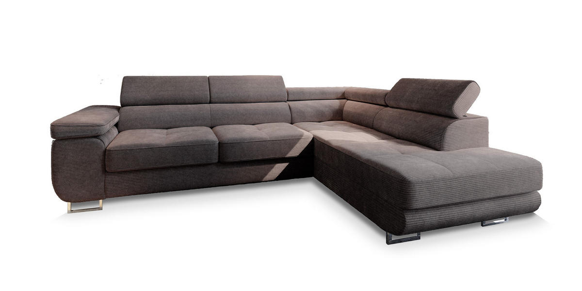 ECKSOFA APIRO R-S Braun Kordstoff mit Schlaffunktion - Braun, Holz (276/202cm) - MASSENO