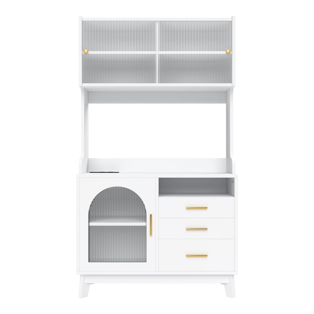 BUFFETSCHRANK 100,5x40x178 cm, 2 Steckdosen, USB-A/USB-C-Anschlüsse, Weiß - Weiß, Holzwerkstoff (100.5/178/40cm) - FOHERE