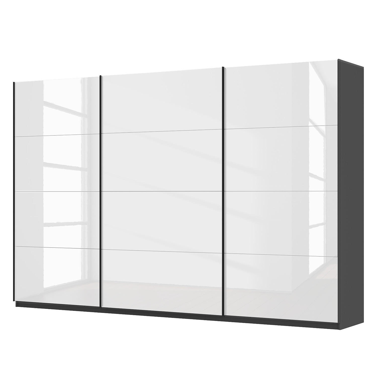 SCHWEBETÜRENSCHRANK - Weiß Hochglanz/Grau, Holzwerkstoff (360/236/68cm) - home24