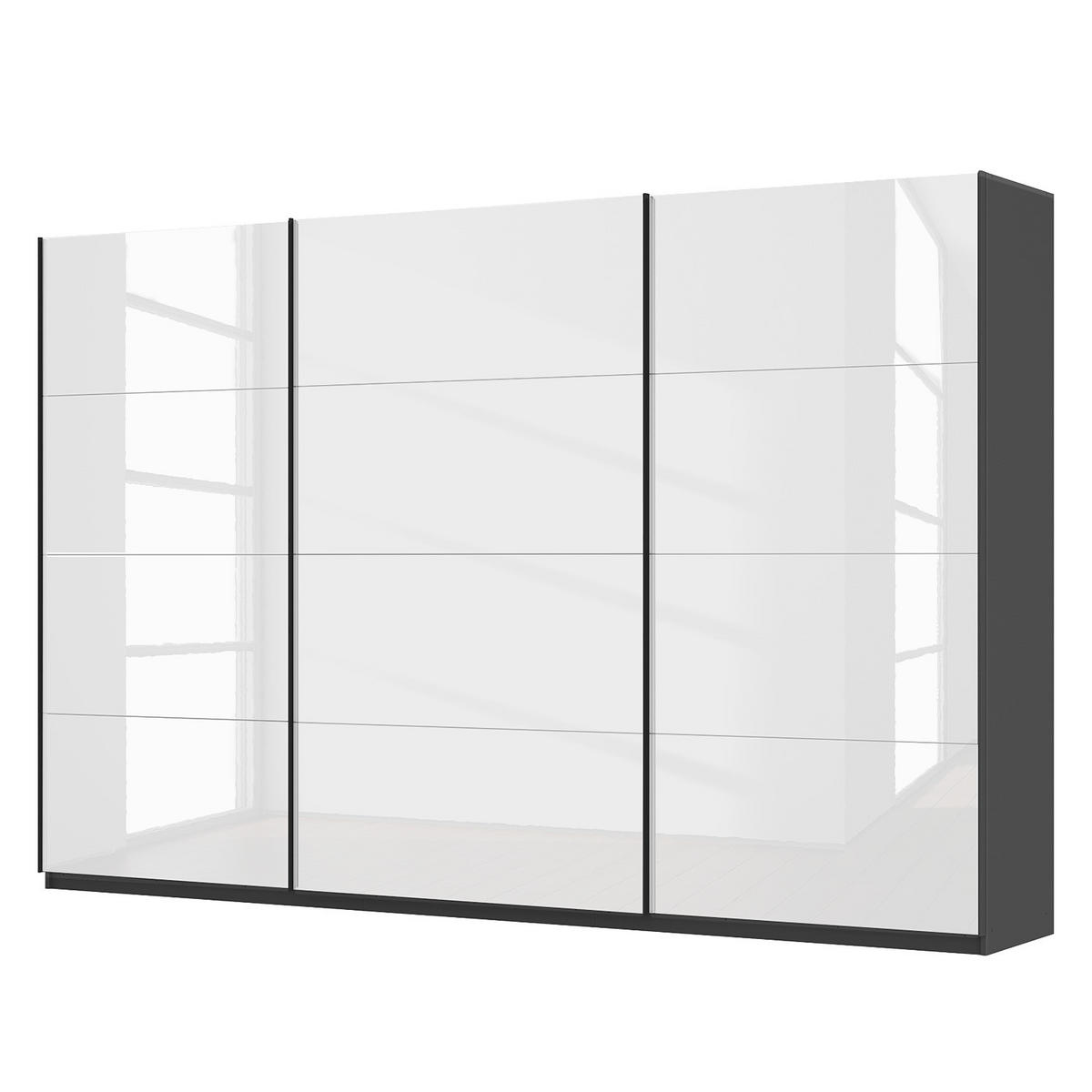 SCHWEBETÜRENSCHRANK - Weiß Hochglanz/Grau, Holzwerkstoff (360/236/68cm) - home24