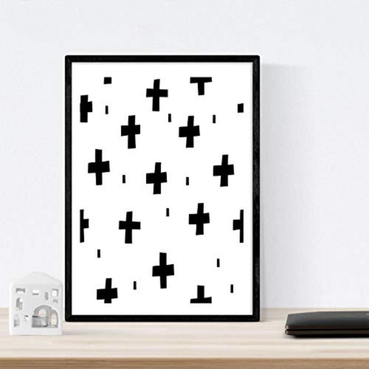 POSTER Set mit 4 Kaktus und Herz Tieren A4 Schwarzer Rahmen - Schwarz, Papier (29.7/3cm) - Nacnic