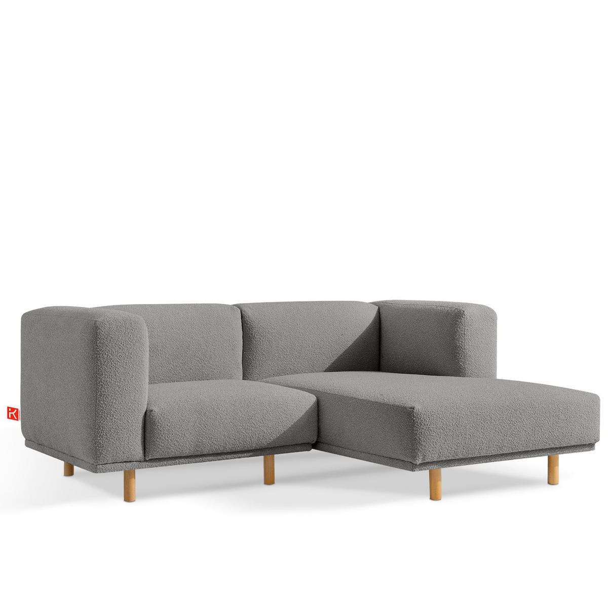 ECKSOFA-RECHTS FOSERO, Bouclé - Eschefarben/Buchefarben, Holz/Holzwerkstoff (204/155cm) - KONSIMO®
