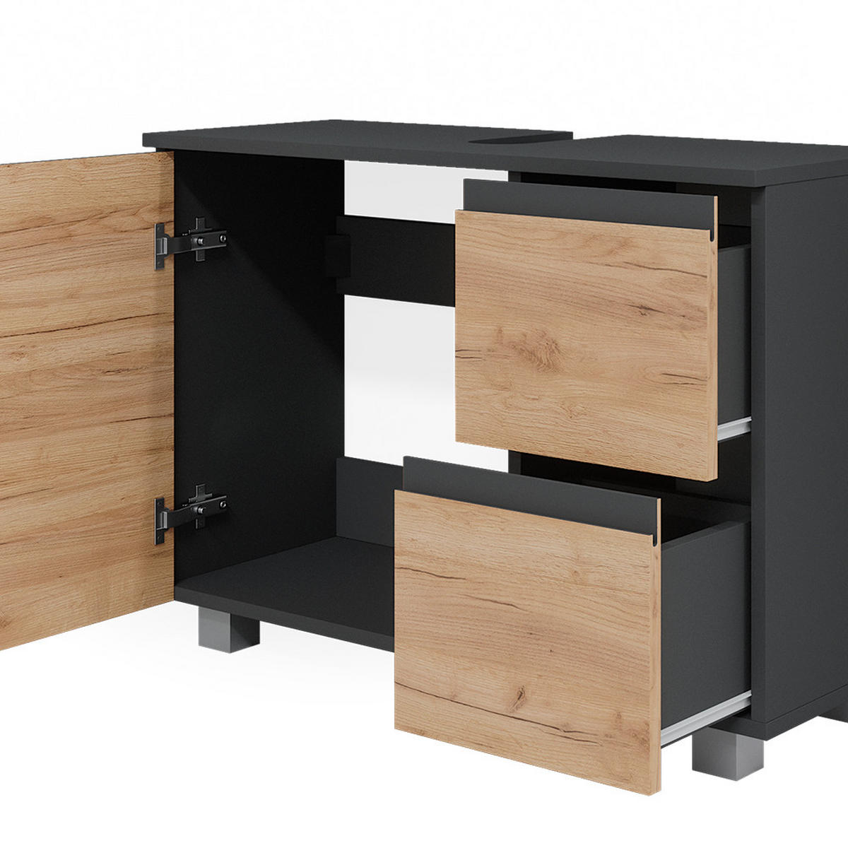 WASCHBECKENUNTERSCHRANK J-Shape Sonoma 80 x 60.8 cm - Sonoma Eiche, Holzwerkstoff (80/60.8/33cm) - Vicco