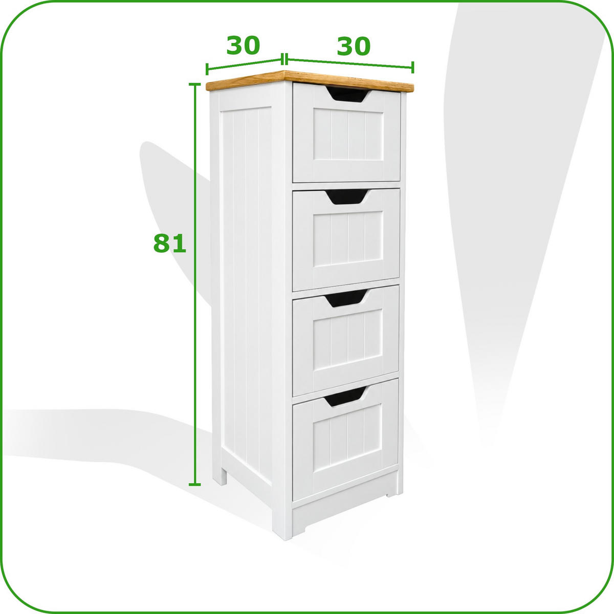 BADEZIMMERSCHRANK MDF Weiß Eiche 4 Schubladen 30x30x81 cm - Eichefarben/Weiß, Holzwerkstoff (30/81/30cm) - Begryf