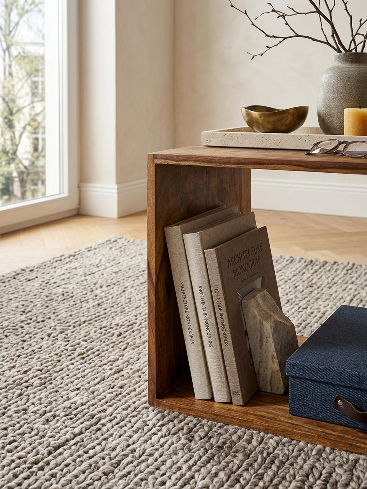 BEISTELLTISCH Massivholz Regalform Cube NAKO, Braun 43x33x43 cm - Braun, Holz (33/43/43cm) - KADIMA DESIGN