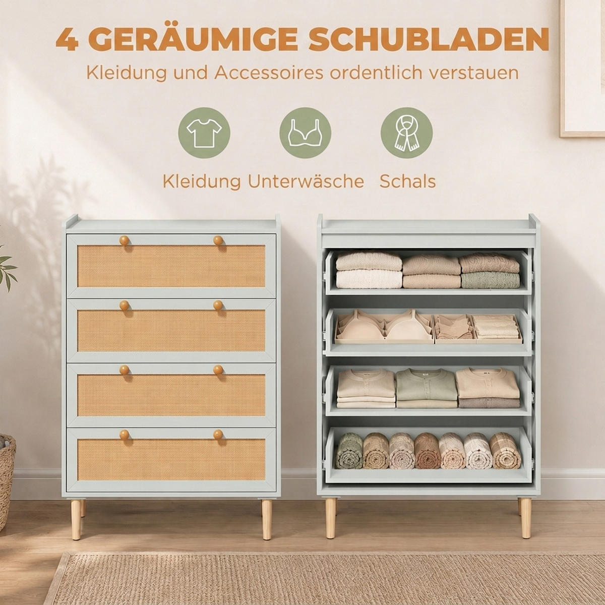 KOMMODE MDF Kiefernholz Salbeigrün - Salbeigrün/Naturfarben, Holz/Holzwerkstoff (40/109.2/80cm) - HOMCOM