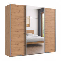 SCHWEBETÜRENSCHRANK 3-türig in Eiche Artisan Dekor, eine Tür mit Spiegel, B225/H208/T64 cm / 22520 - Edelstahlfarben/Eichefarben, Holzwerkstoff/Metall (225/208/64cm) - luma-home