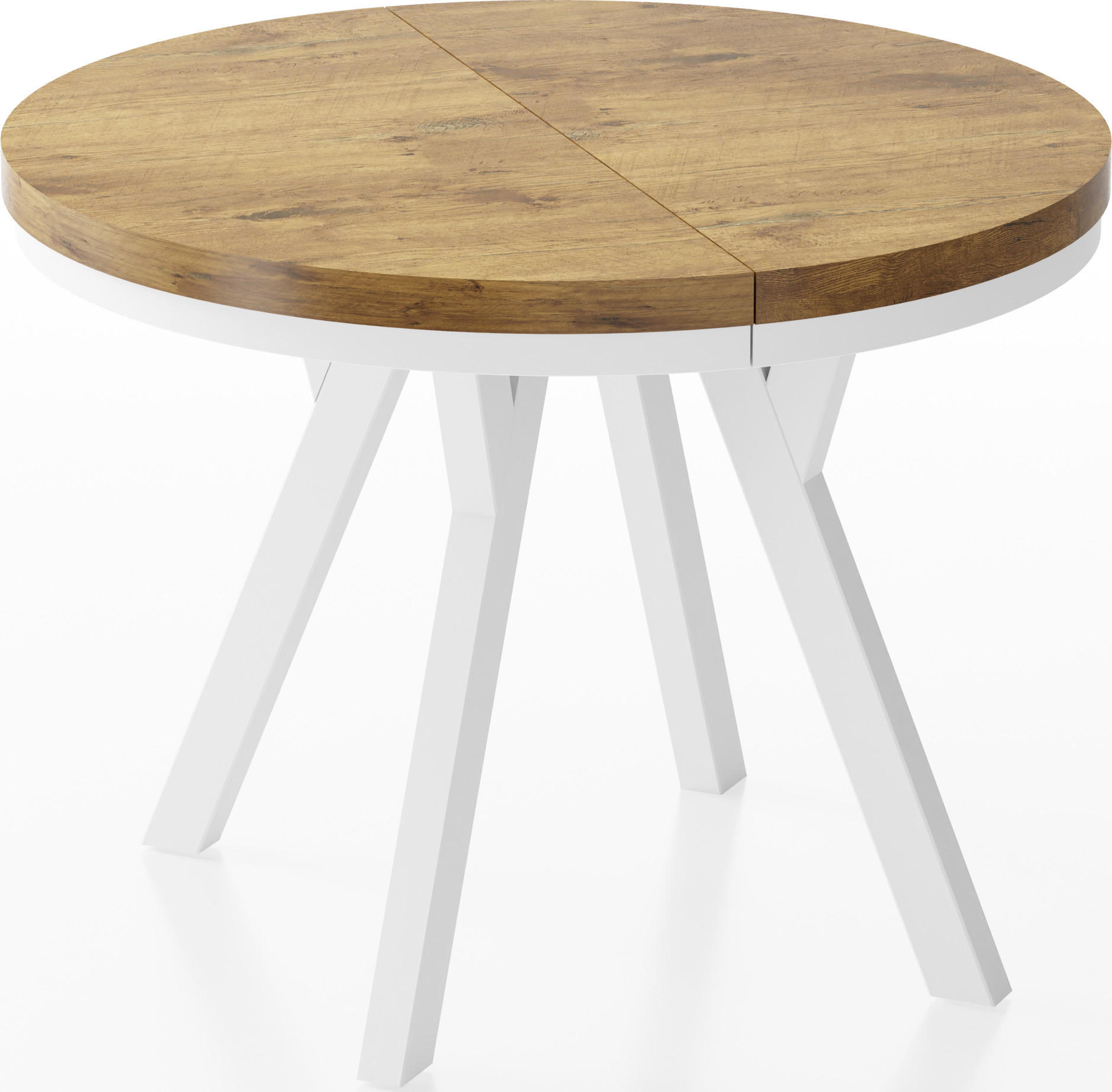 ESSTISCH Lume Weiß runder ausziehbarer, Lancelot Eiche 100-150/100/76 cm - Eichefarben/Weiß, Holz/Holzwerkstoff (100/100/76cm) - WFL GROUP
