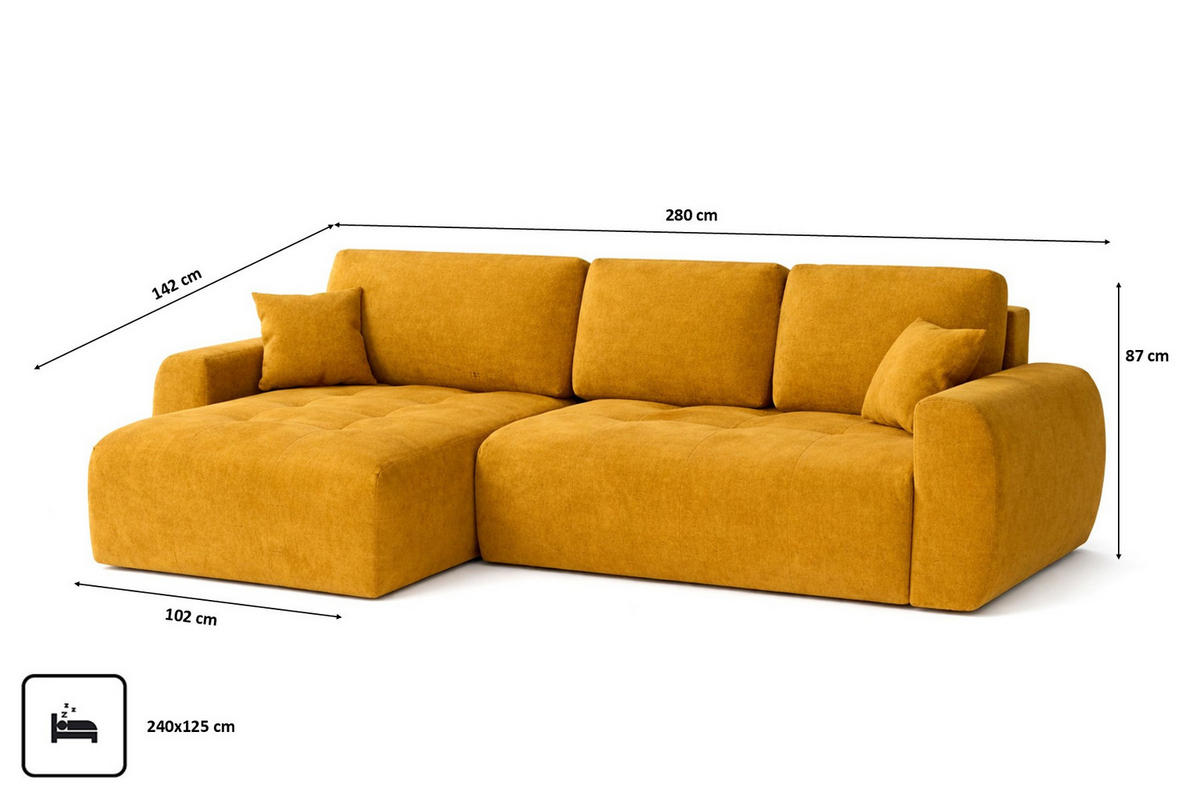 ECKSOFA Mit Schlaffunktion Und Bettkasten L-Form Ivo XL, Veloursstoff Salvador, Gelb, Links - Gelb, Holz (280/142cm) - Kaiser Möbel