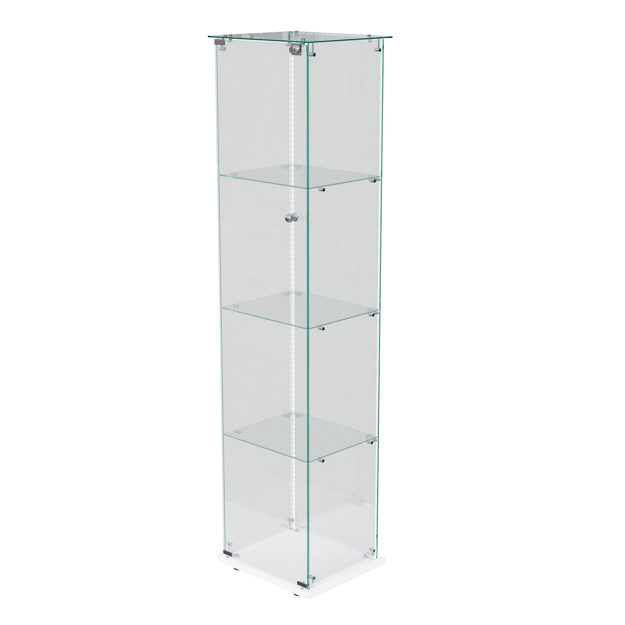 STANDVITRINE 40x163cm mit LED-Leisten, ESG-Glas, Weiß, abschließbar - Weiß, Glas (35/163/39.8cm) - SHOPENTRA