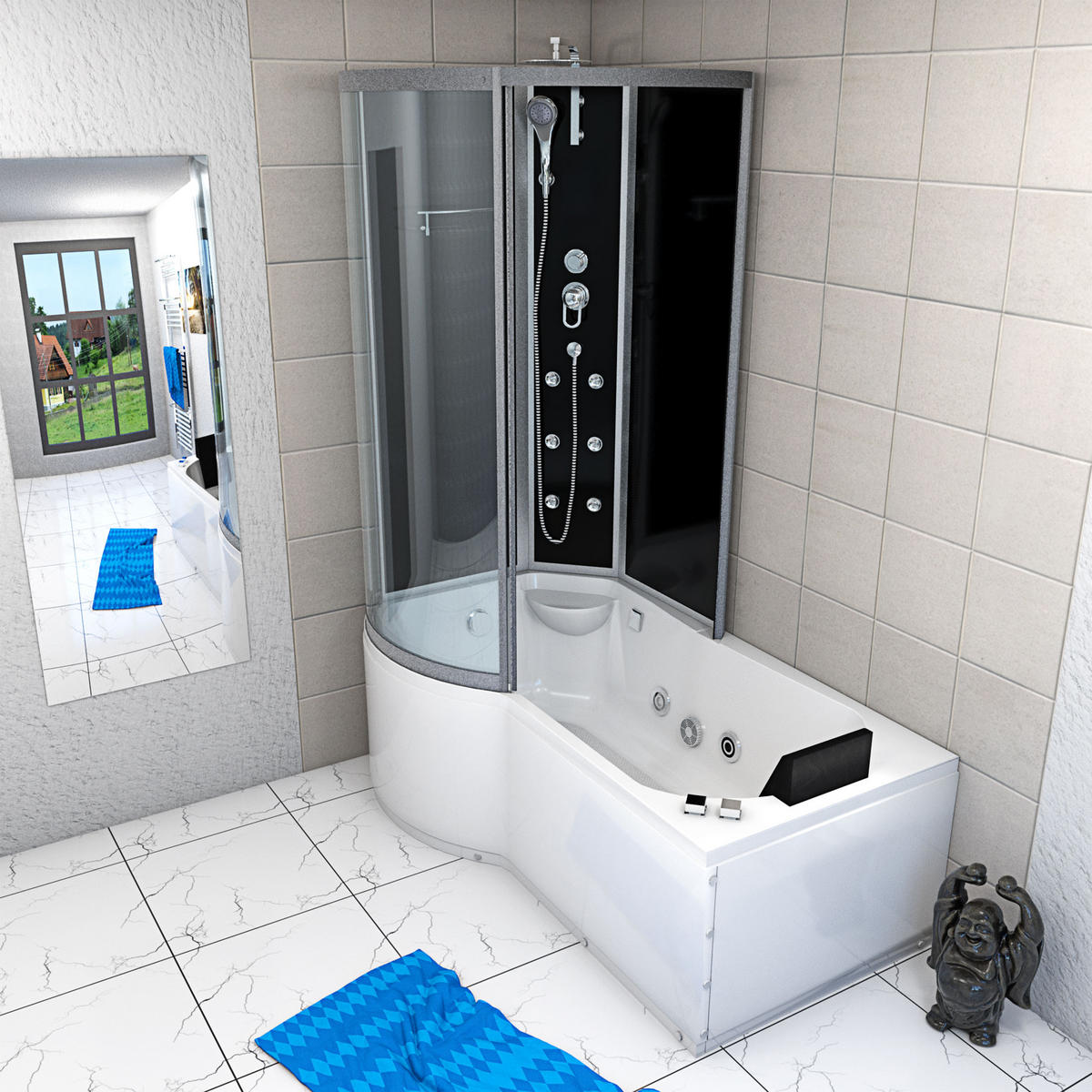 WHIRLPOOL Wanne Duschkabine sw K50-R30-WP-EC 100x1 - Schwarz, Glas/Kunststoff (170/225/98cm) - AcquaVapore by Sandra Jentho