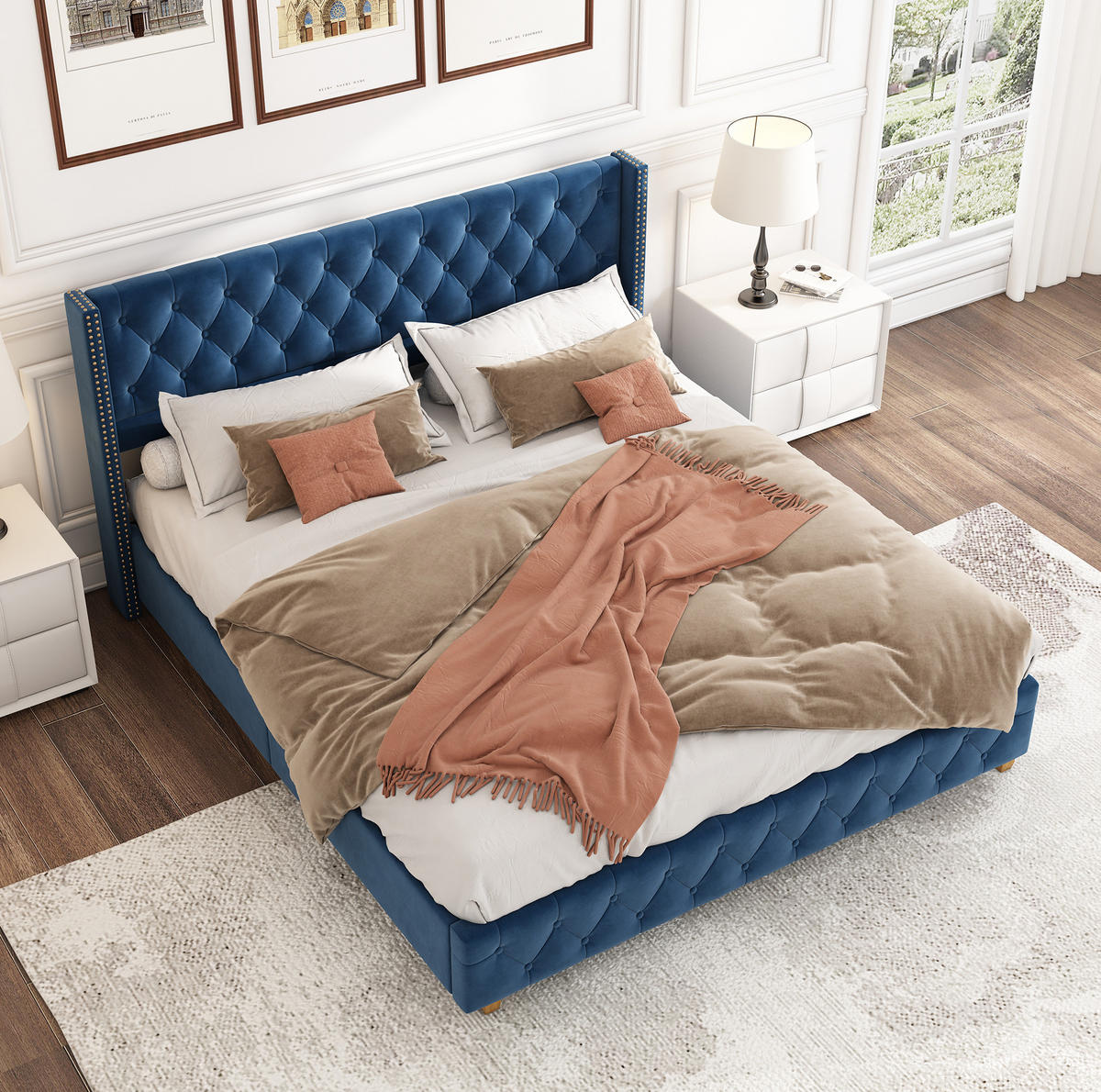 POLSTERBETT mit Lattenrost 160x200 cm Samt Blau - Blau, Metall (160/200cm) - Meubliv