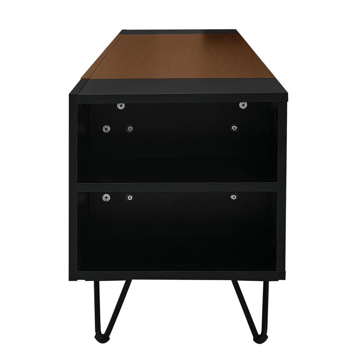 TV ormarić 180/36/43 cm crni u boji drva od MDF-a i iverice s otvorenim policama i 2 vrata - crna, drvni materijal (180/43/36cm) - OKWISH