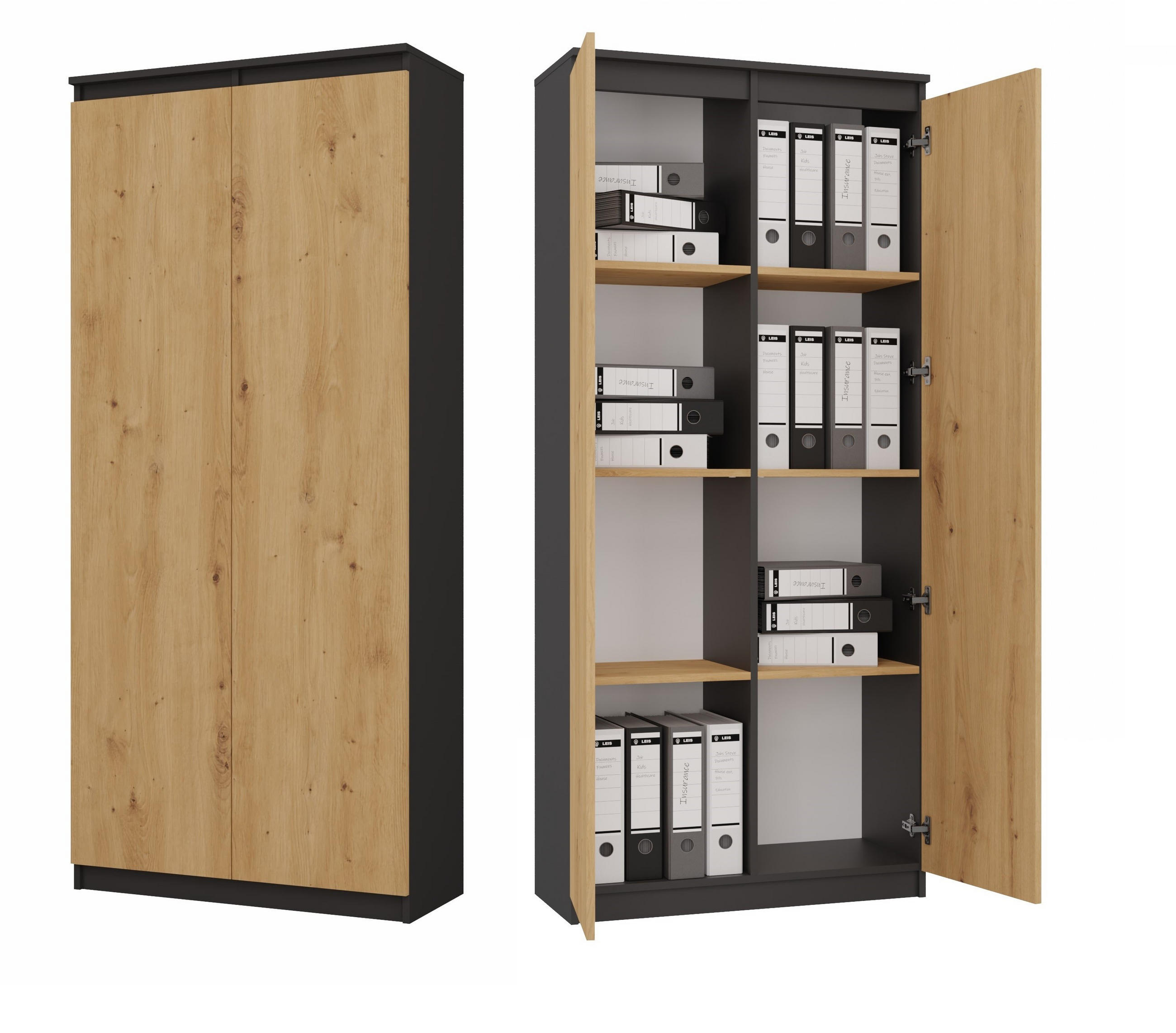AKTENSCHRANK RS-80 HEMN ANTHRAZIT EICHE ARTISAN - Anthrazit/Eiche Artisan, Holzwerkstoff (80/180/35cm) - CDF