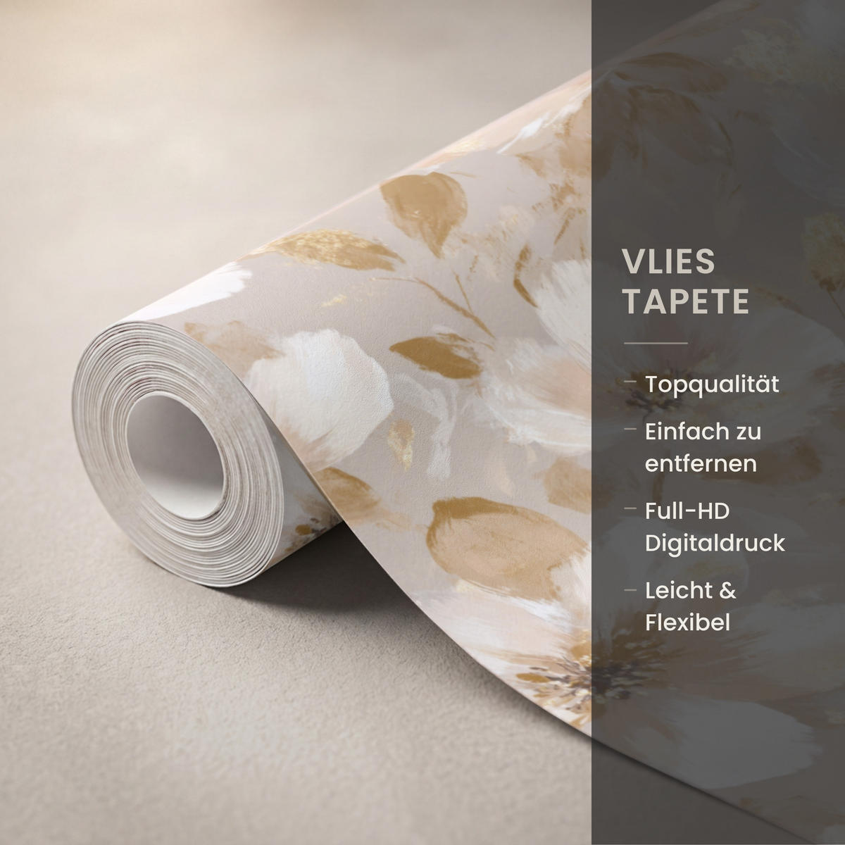 TAPETE - Blumen - künstlerisch - Gold - 200x280 cm - Beige, Papier (200/280cm) - OnlyWow