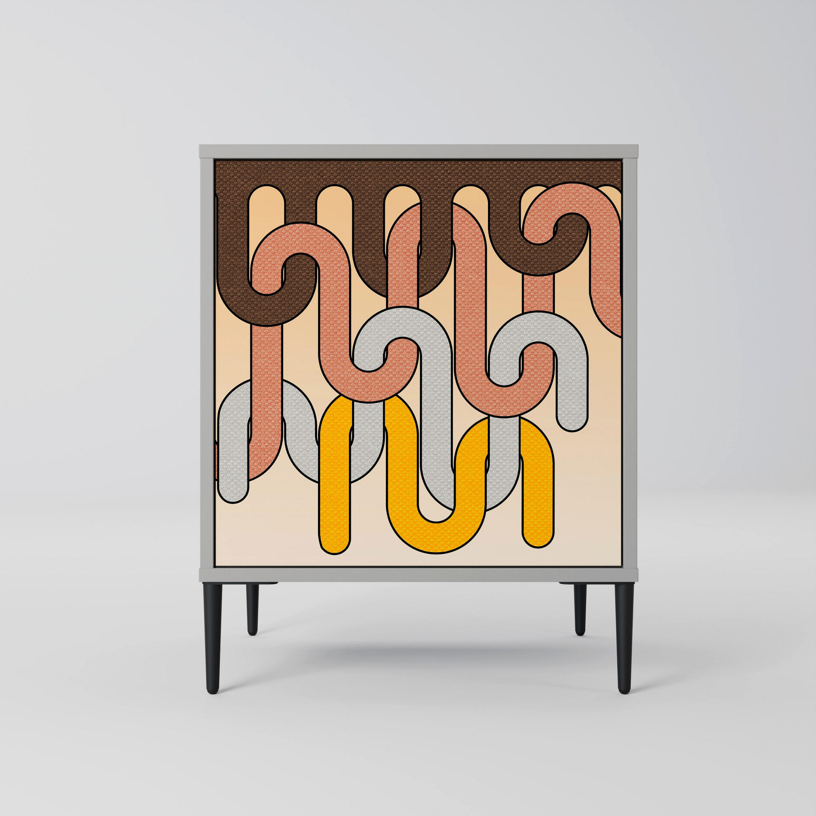 SIDEBOARD COLORFUL STRINGS, Grau, 57,5x42x72,5 cm, Schwarze Metallfüße - Multicolor/Schwarz, Holzwerkstoff/Metall (57.5/72.5/42cm) - SpaceRebels