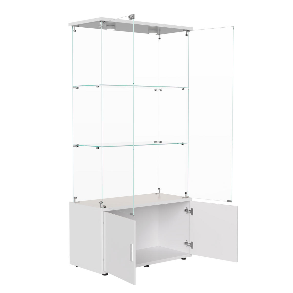 VITRINE 3 Einlegeböden, LED, Stauraum, modern, weiß, Glas & Metall, ideal für Wohnzimmer/Büro - Weiß, Glas (78.51/164/35cm) - EuroLiving