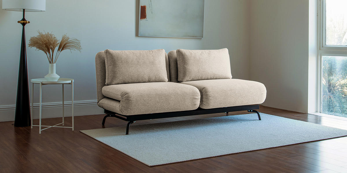 SCHLAFSOFA mit Relaxfunktion - Webstoff - Beige/Schwarz, Textil/Metall (184/78/85cm) - home24