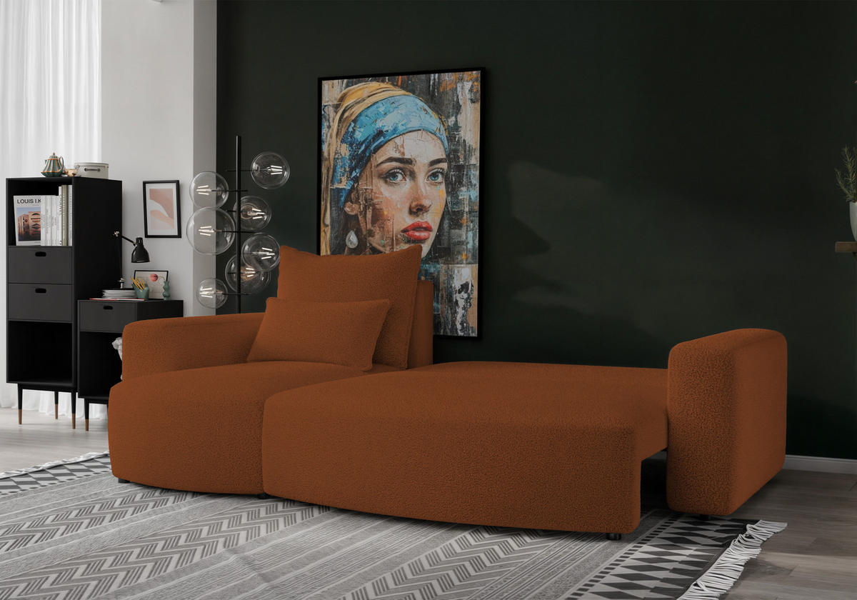 ECKSOFA Travis mit Bettkasten und Schlaffunktion, L-Form, Boucle, Universal - Rostfarben, Holzwerkstoff (248/148cm) - 4ALL HOME