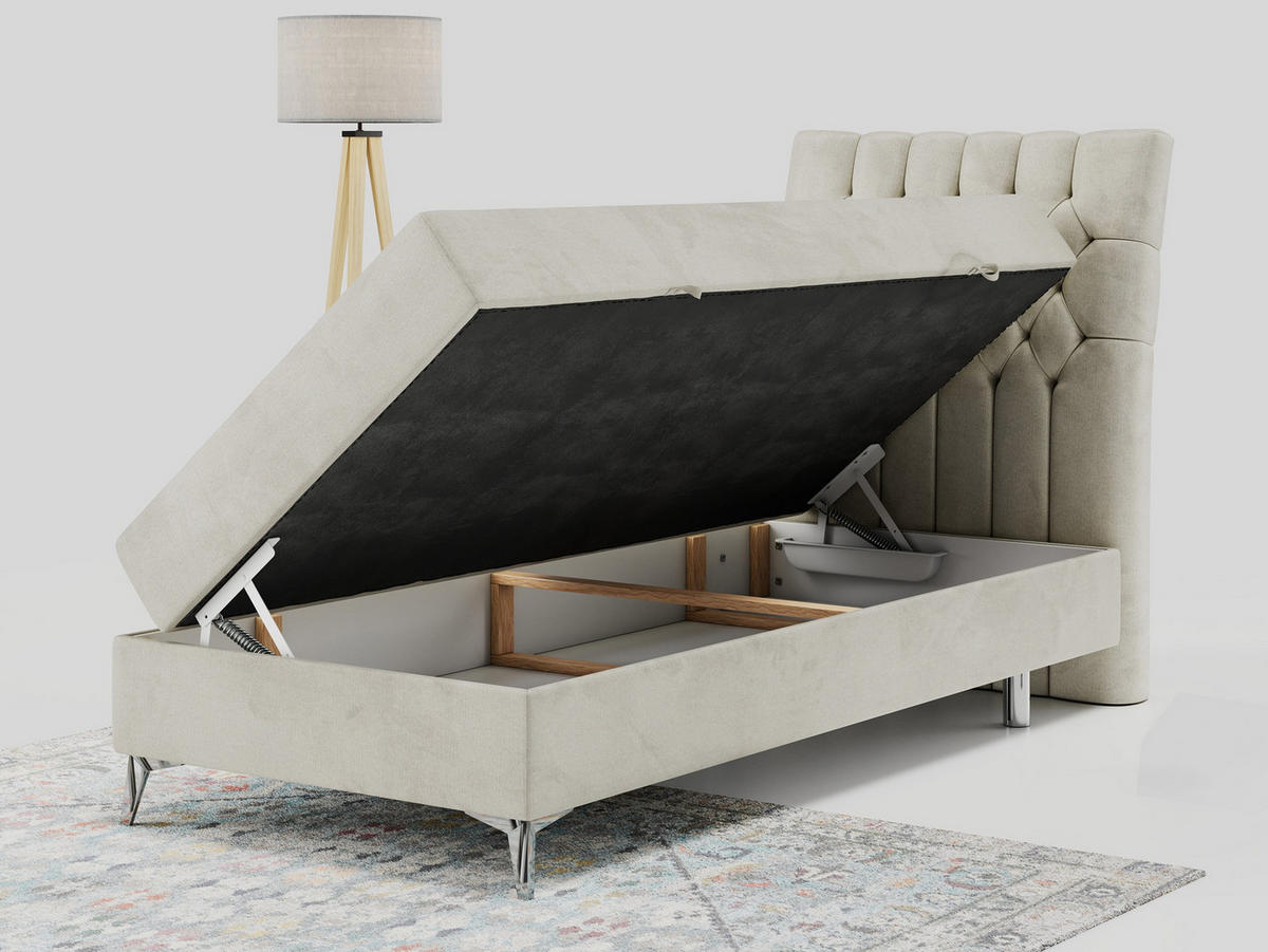 BOXBETT MILEN 90/200 Beige Velvet - H3 - Rechts Seite - Beige, Holz/Textil (90/200cm) - MKS