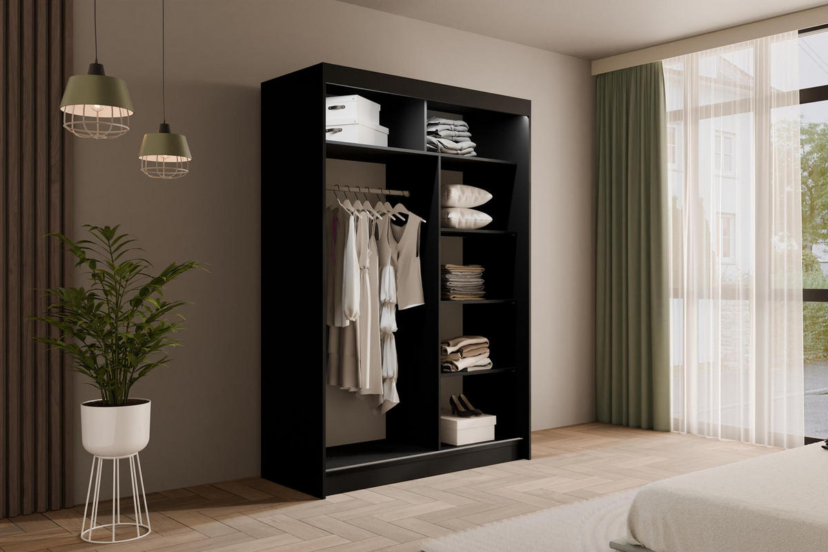 KLEIDERSCHRANK PEKA mit LED - 120 cm - Schwarz|Grau - Schwarz/Grau, Holzwerkstoff (120/215/61cm) - ALTDECOR