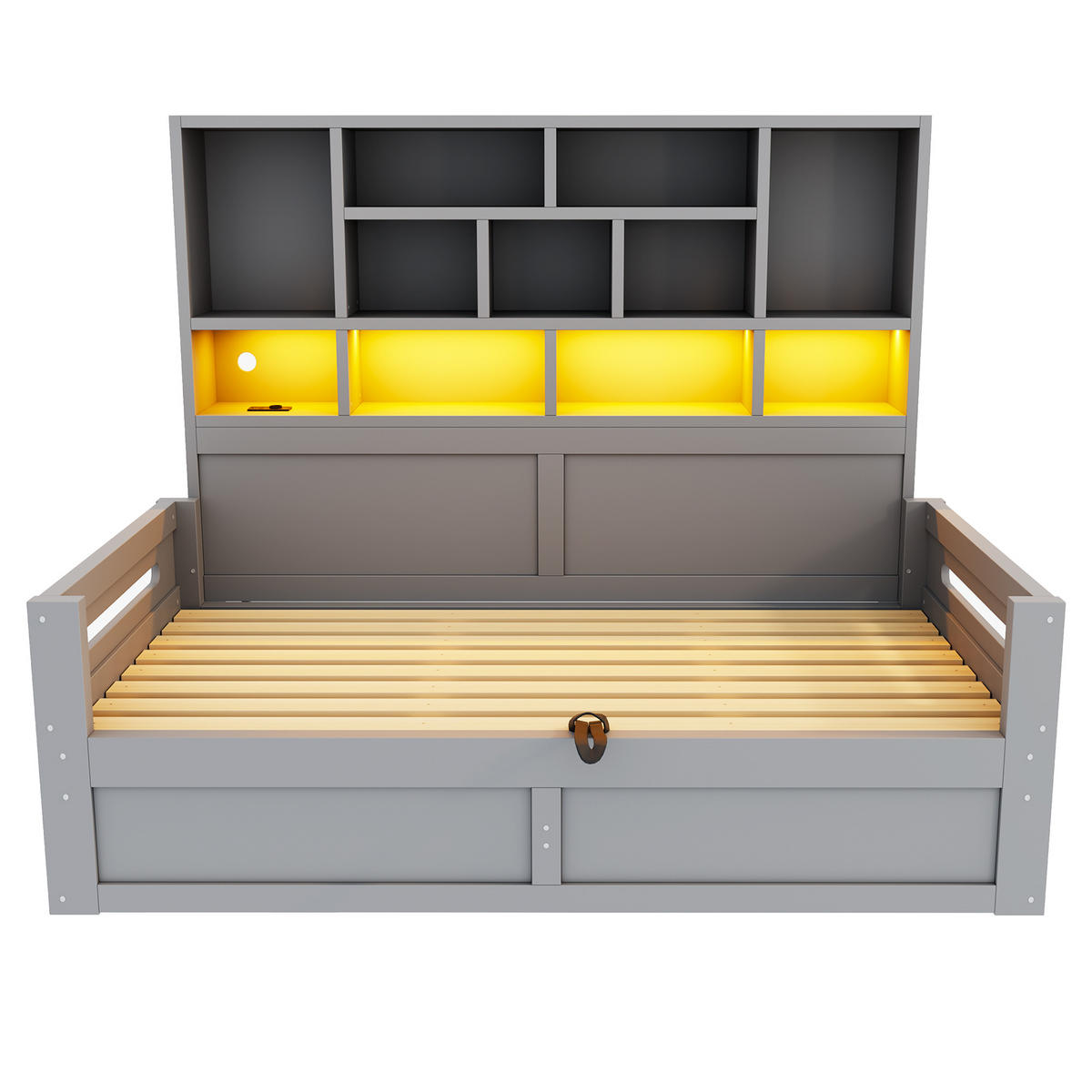 STAURAUMBETT 90/200 cm mit hydraulischem Stauraum und LED, DE-41642, in Grau - Grau, Holzwerkstoff (90/200cm) - ComfortXL