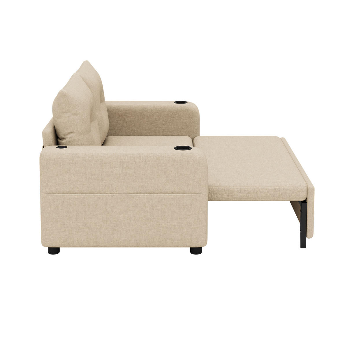 SCHLAFSOFA 3-in-1 Cotton-Linen mit USB-Anschluss und Getränkehaltern Beige 131/81/94 cm - Beige, Textil (81/94/131cm) - Redom