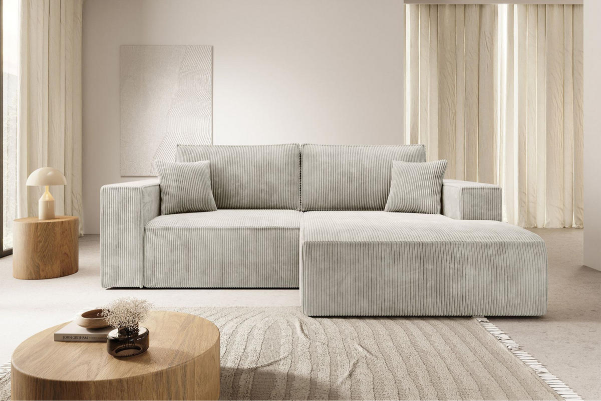 ECKSOFA Farese Mini mit Cordbezug Greige, rechts - Taupe/Schwarz, Textil (167/240cm) - Selsey