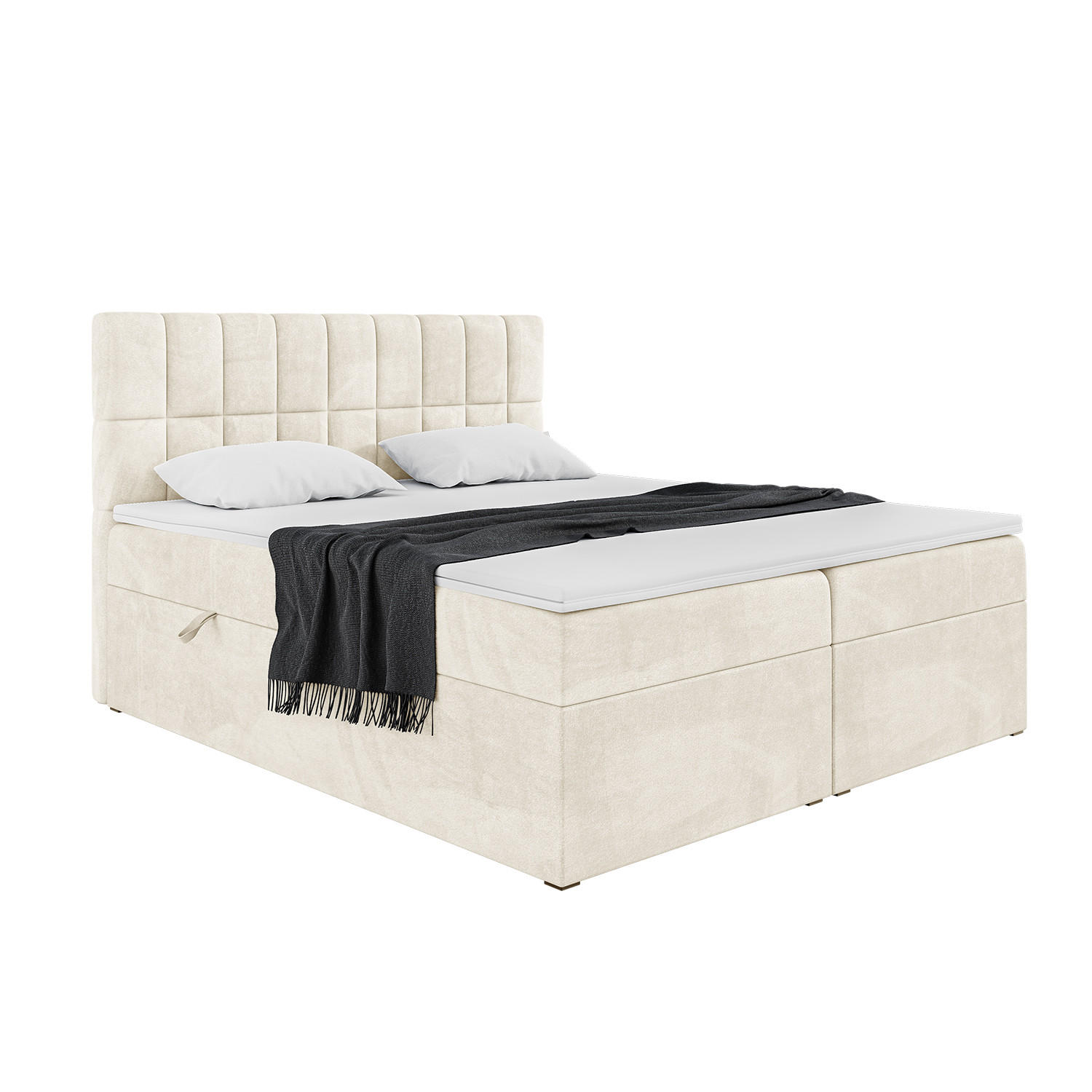 BOXBETT LUKAS 160x200 cm in Creme Samt - Creme/Schwarz, Holz/Holzwerkstoff (160/200cm) - Meblini