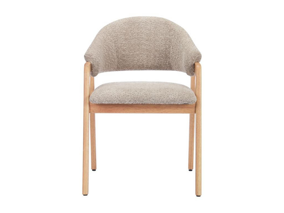 STUHL mit Armlehnen 2er-Set - Bouclé-Stoff & Kautschukholz - Taupe & Holzfarben - SOLUNA - Braun, Textil (53.5/82/56cm) - Vente-Unique