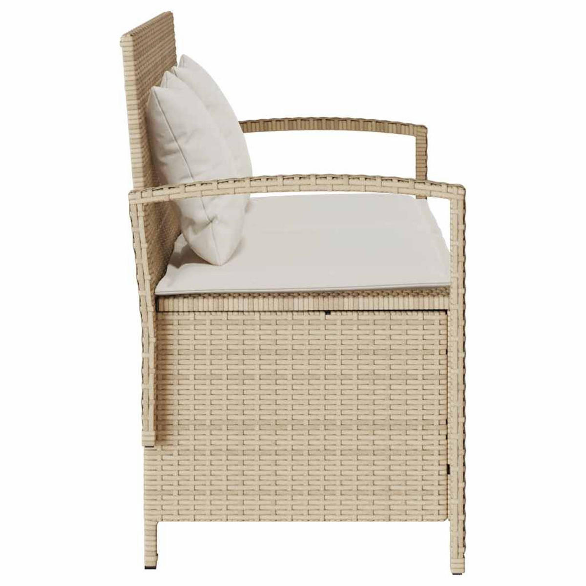 GARTENBANK mit Stauraum und Creme Kissen, 111/56/87 cm, aus Poly Rattan, Beige - Beige, Kunststoff (56/87/111cm) - vidaXL