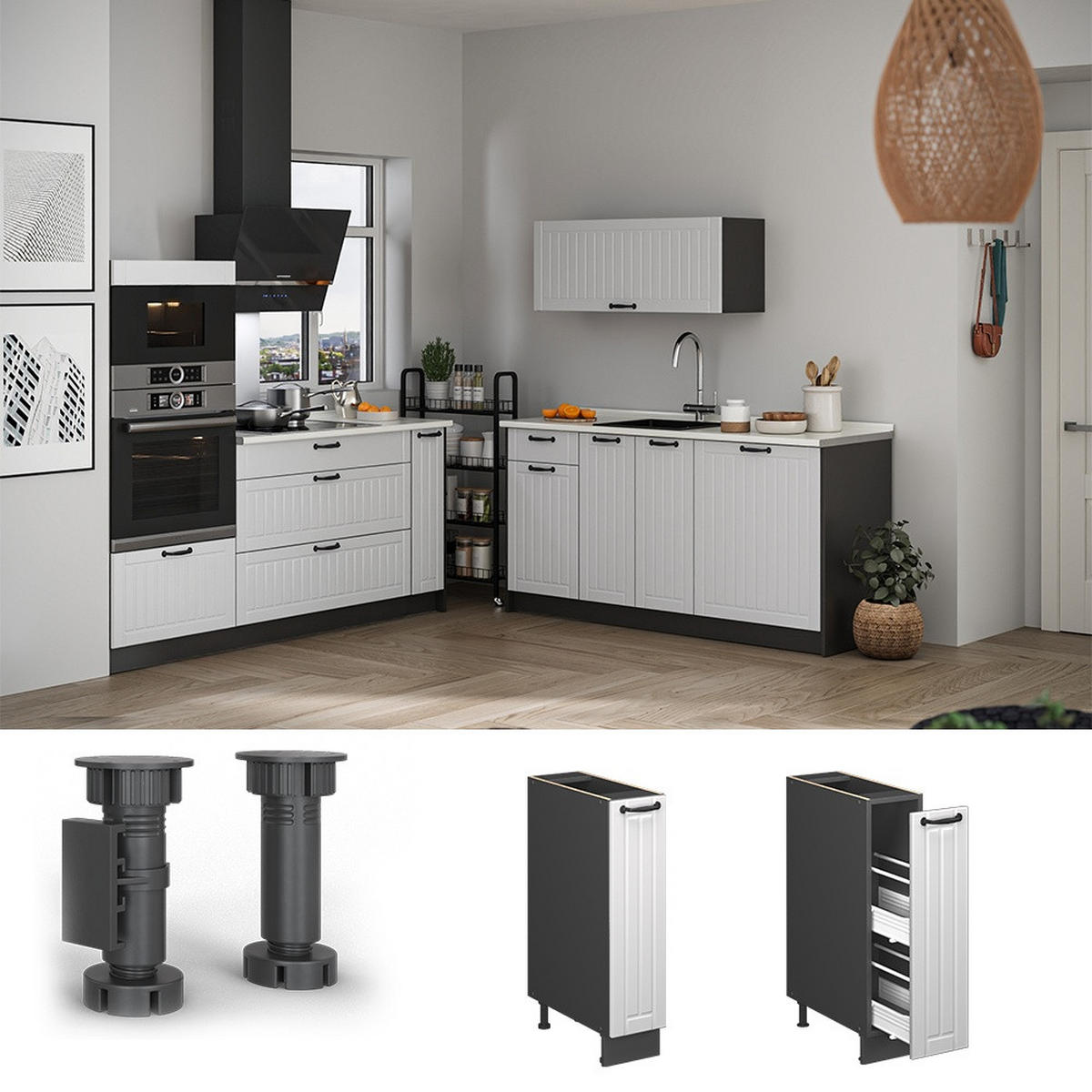 APOTHEKERSCHRANK Fame-Line, Weiß Landhaus/Anthrazit, 20 cm, AP Eiche - Anthrazit/Weiß, Holzwerkstoff (20/82/60cm) - Vicco