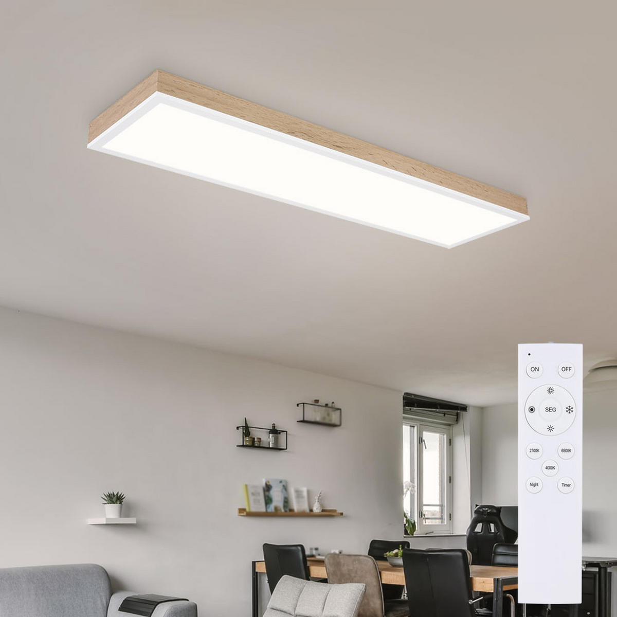 LED DECKENLEUCHTE Holzoptik Braun - Braun, Metall (80/20/7.8cm) - Globo Lighting