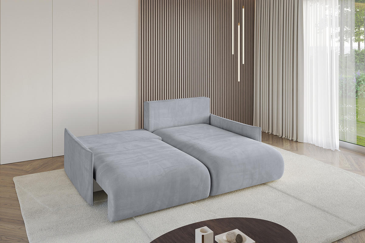 ECKSOFA Ottomane rechts ONESK-L -v1 216x177x72 Hellgrau Velours - Titanfarben, Holzwerkstoff/Kunststoff (177/216cm) - ALTDECOR