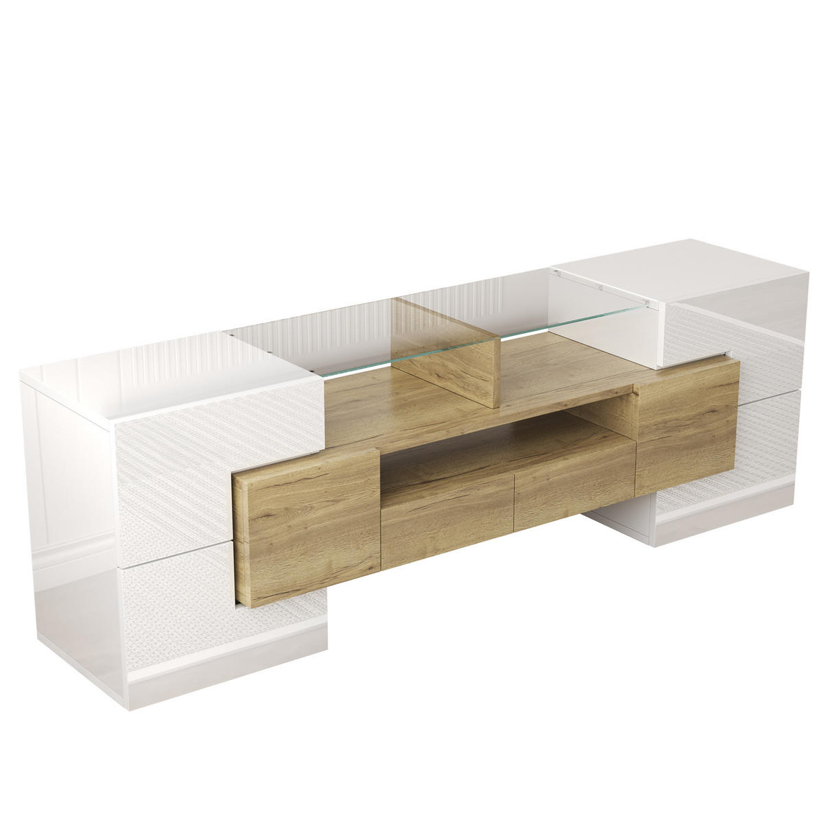 TV-SCHRANK 180/40/45 cm weiß mit einzigartigem Muster und Kabelmanagement geeignet für Fernseher bis 80 Zoll - Weiß, Holzwerkstoff (145/51/30cm) - OKWISH