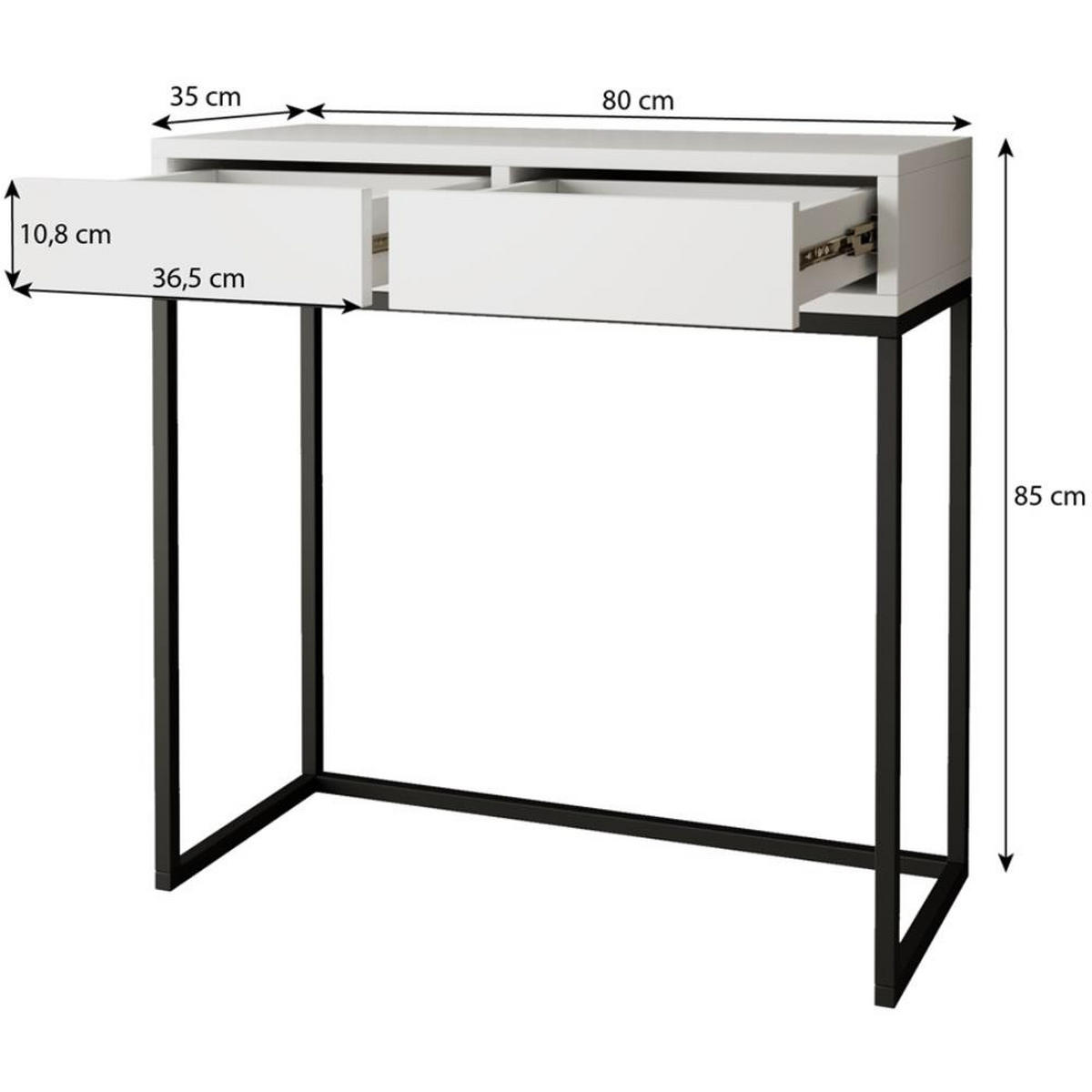KONSOLENTISCH Lango 80/85/35 kaschmir mit weißen Matellbeinen - Kaschmir/Weiß, Holzwerkstoff/Metall (35/80/85cm) - Beautysofa