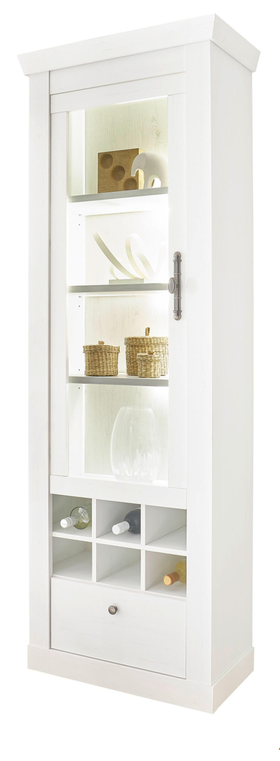 VITRINE weiß Pinie Landhaus, Vitrinenschrank 70 x 201 cm, Soft-Close-Funktion - Weiß, Holzwerkstoff/Kunststoff (72/201/38cm) - Furn.Design