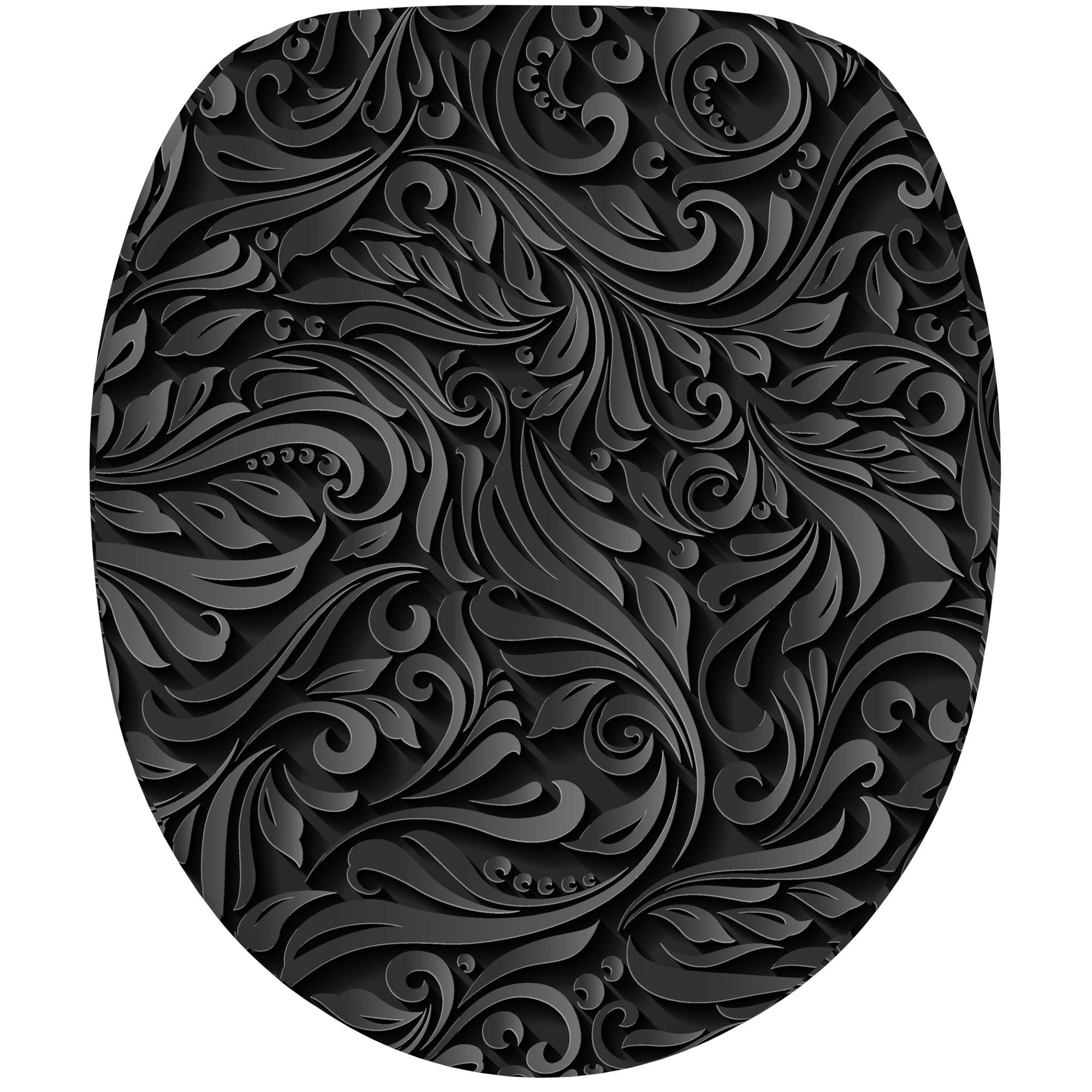 WC Sitz mit Absenkautomatik Floral - Schwarz, Holzwerkstoff (38/6/47cm) - Sanilo