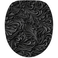 WC Sitz mit Absenkautomatik Floral - Schwarz, Holzwerkstoff (38/6/47cm) - Sanilo