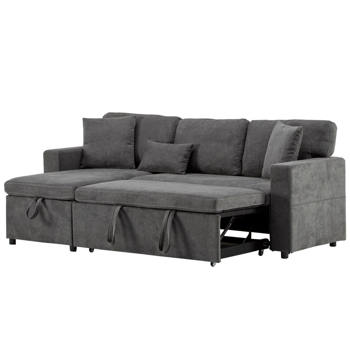 ECKSOFA mit Schlaffunktion und integriertem USB-Anschluss Dunkelgrau Oxford-Stoff 214/131/87 cm - Dunkelgrau, Textil (215/131cm) - OKWISH