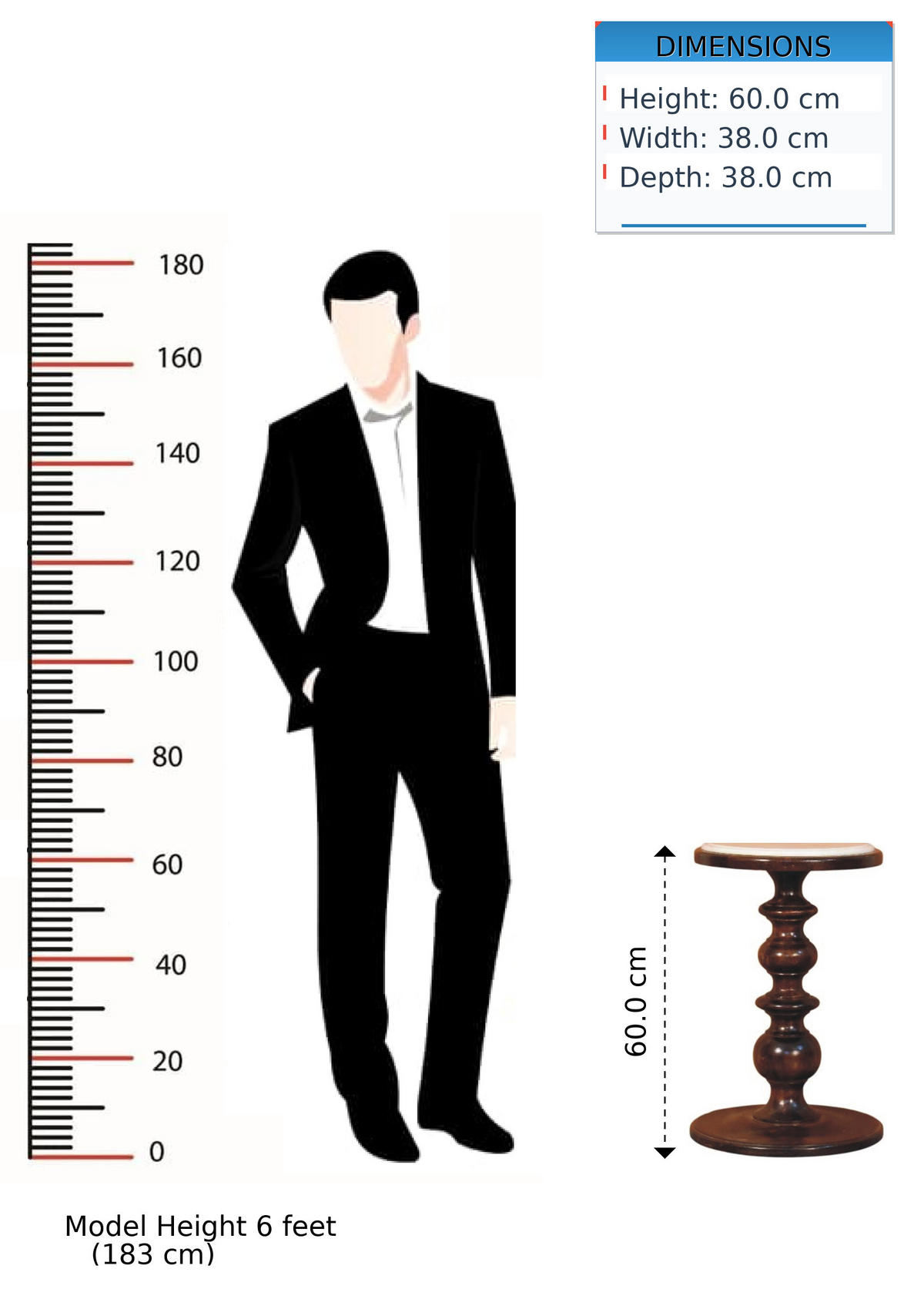 BEISTELLTISCH mit Kastanien-Finish, Marmorplatte oben, poliertes Braun - Braun, Holz (38/38/60cm) - Artisan Furniture