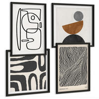 BILDER SET 4er Set - 50x50 cm & 40x60 cm Schwarzer Rahmen - Abstrakte Muster mit Linien - Schwarz, Kunststoff (50/50cm) - TULUP