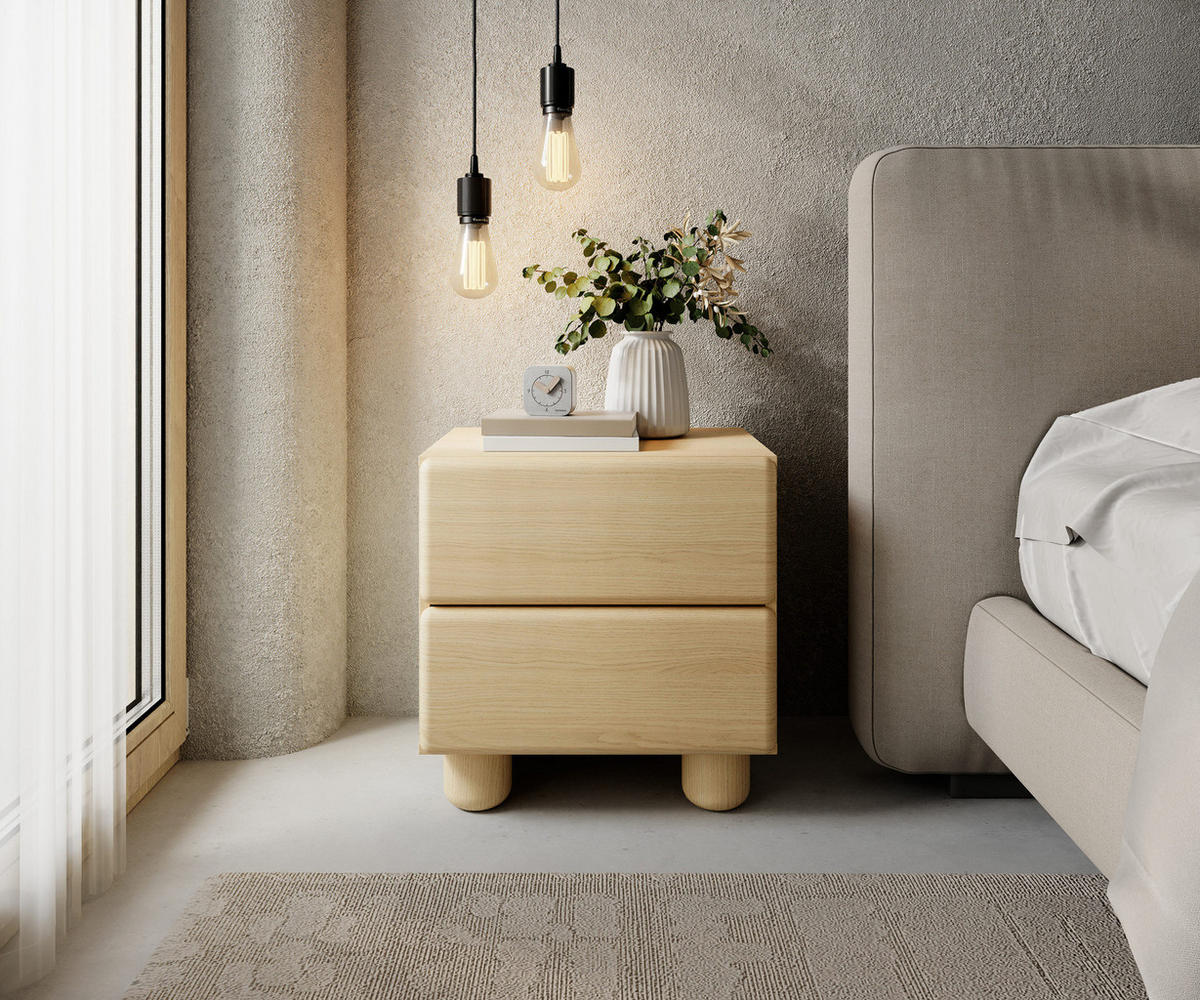 NACHTTISCH CERVI H 50 cm Eiche Vicenza - mit 2 Schubladen und abgerundeten Fronten - Eichefarben, Holz/Holzwerkstoff (50/52/38cm) - Ravio