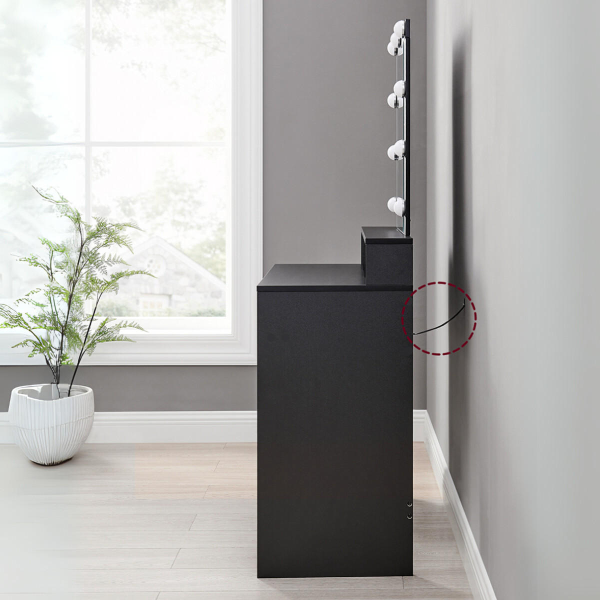 SCHMINKTISCH 1 Schublade, 3 Fächer und 1 Spiegel mit Lampen Schwarz – B80 cm - Schwarz, Holzwerkstoff (40/145/80cm) - Calicosy