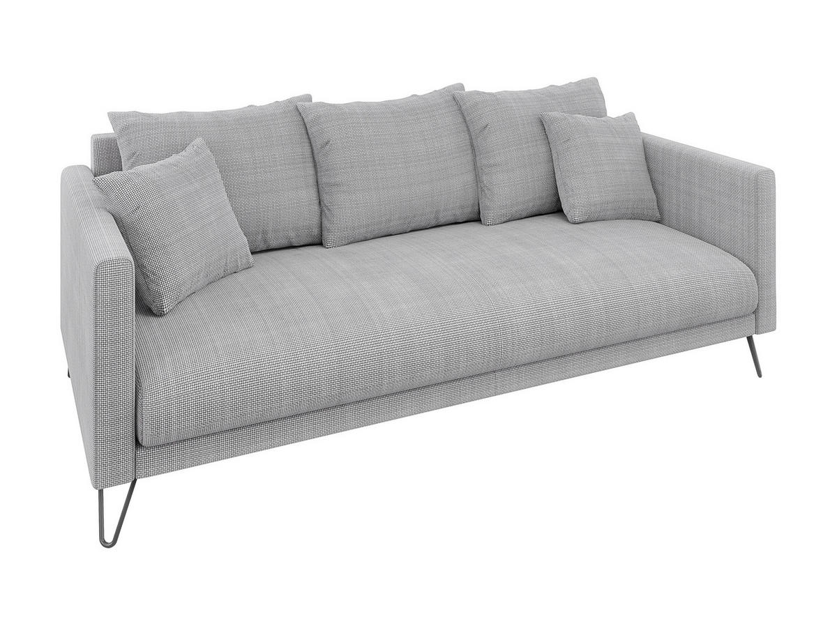 3-SITZER-SOFA Harmony Hellgrau Chenille - Hellgrau/Schwarz, Textil/Metall (200/85/100cm) - S-Style Möbel