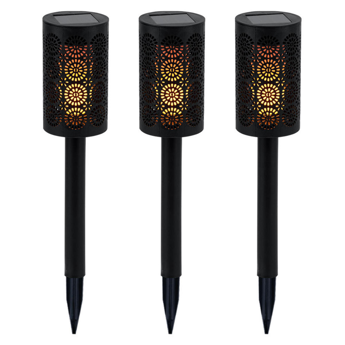 LED AUßENLEUCHTE Solarfackel Schwarz Kunststoff 3er Set - Schwarz, Kunststoff (6.6/6.6/30cm)