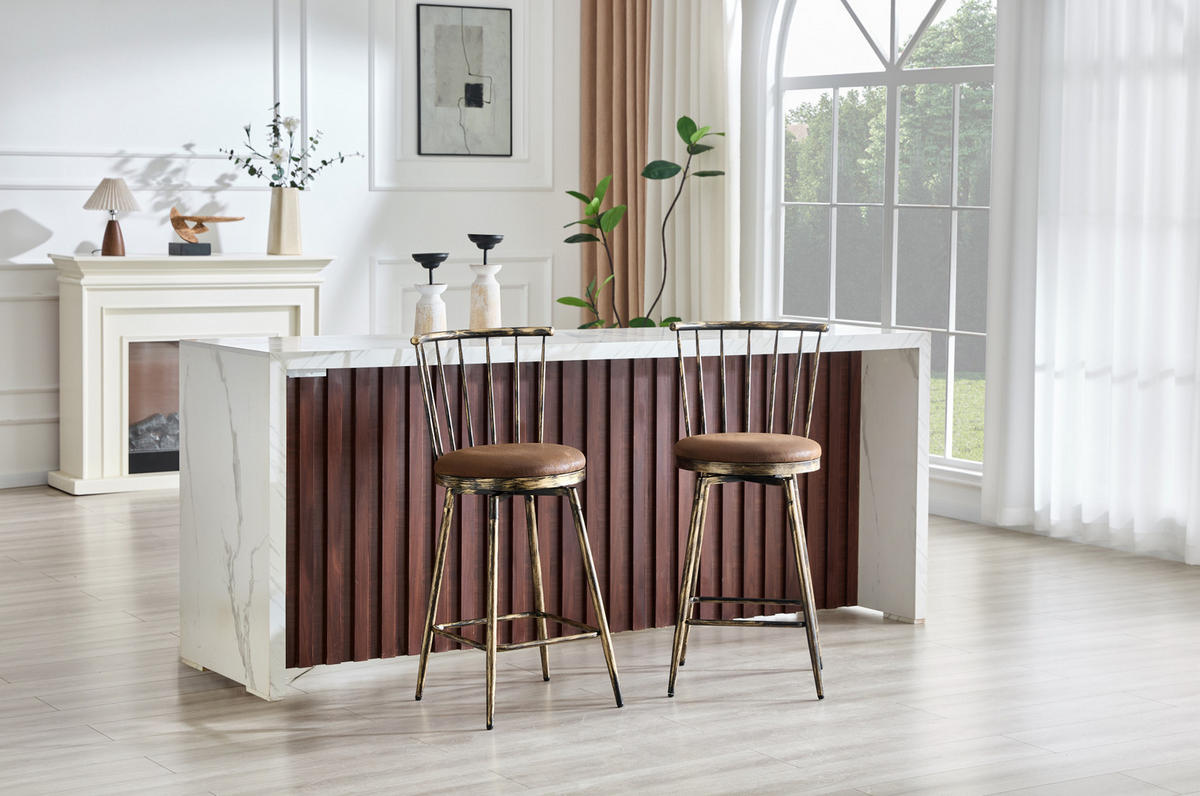BARHOCKER Windsor-Stil gepolsterter Sitz Metall Brown - Braun, Metall (39/96/39.1cm) - Meubliv