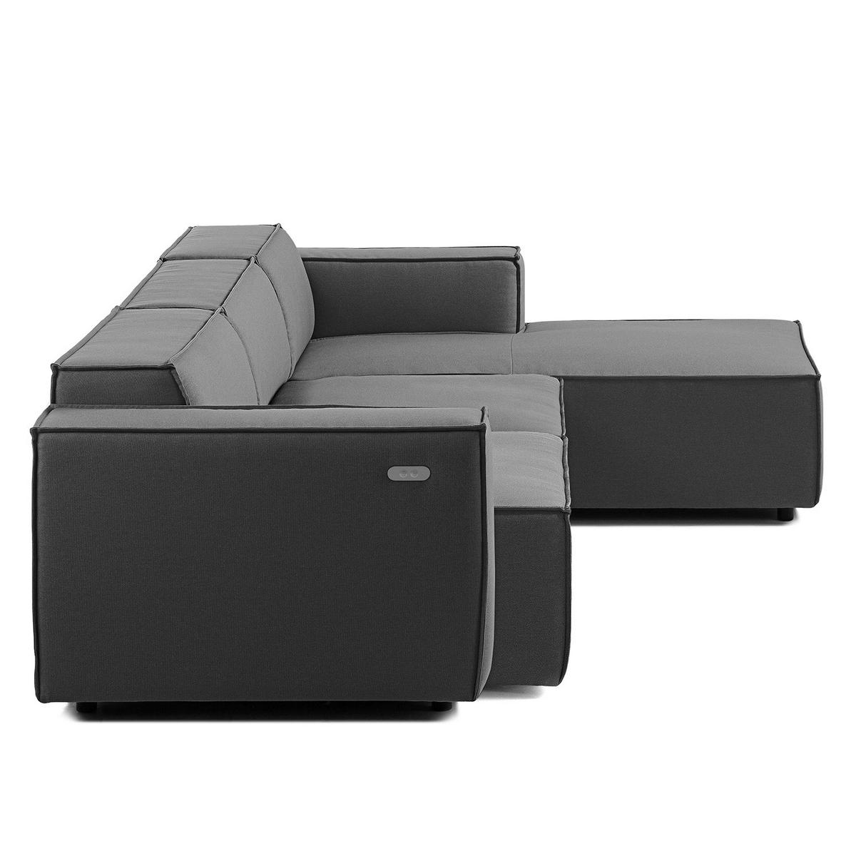 ECKSOFA mit Longchair - Anthrazit/Schwarz, Kunststoff/Textil (294/177cm) - home24