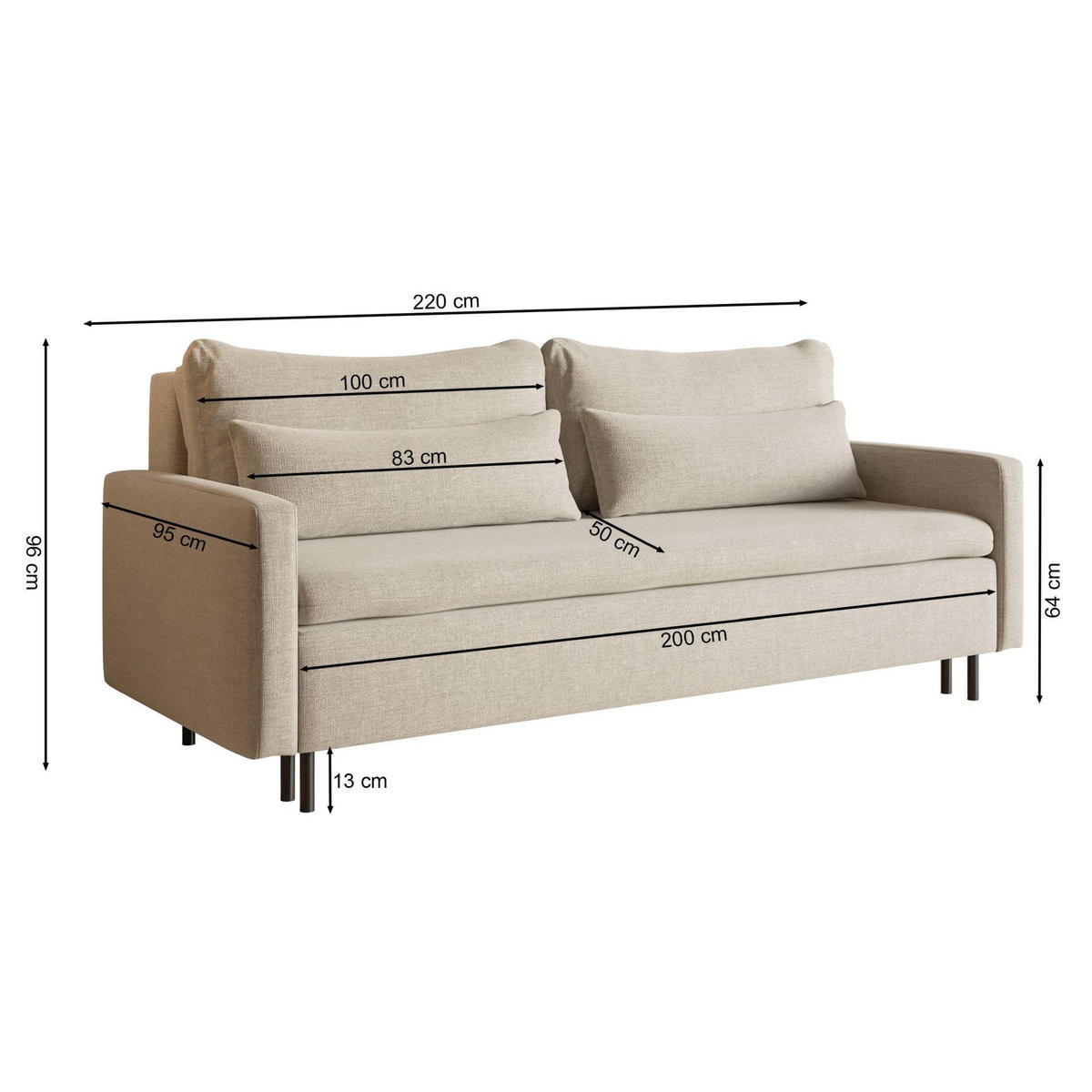 3-SITZER SOFA Umpro Chenille Mintgrün - Schwarz/Grün, Textil/Metall (220/96/95cm) - Selsey