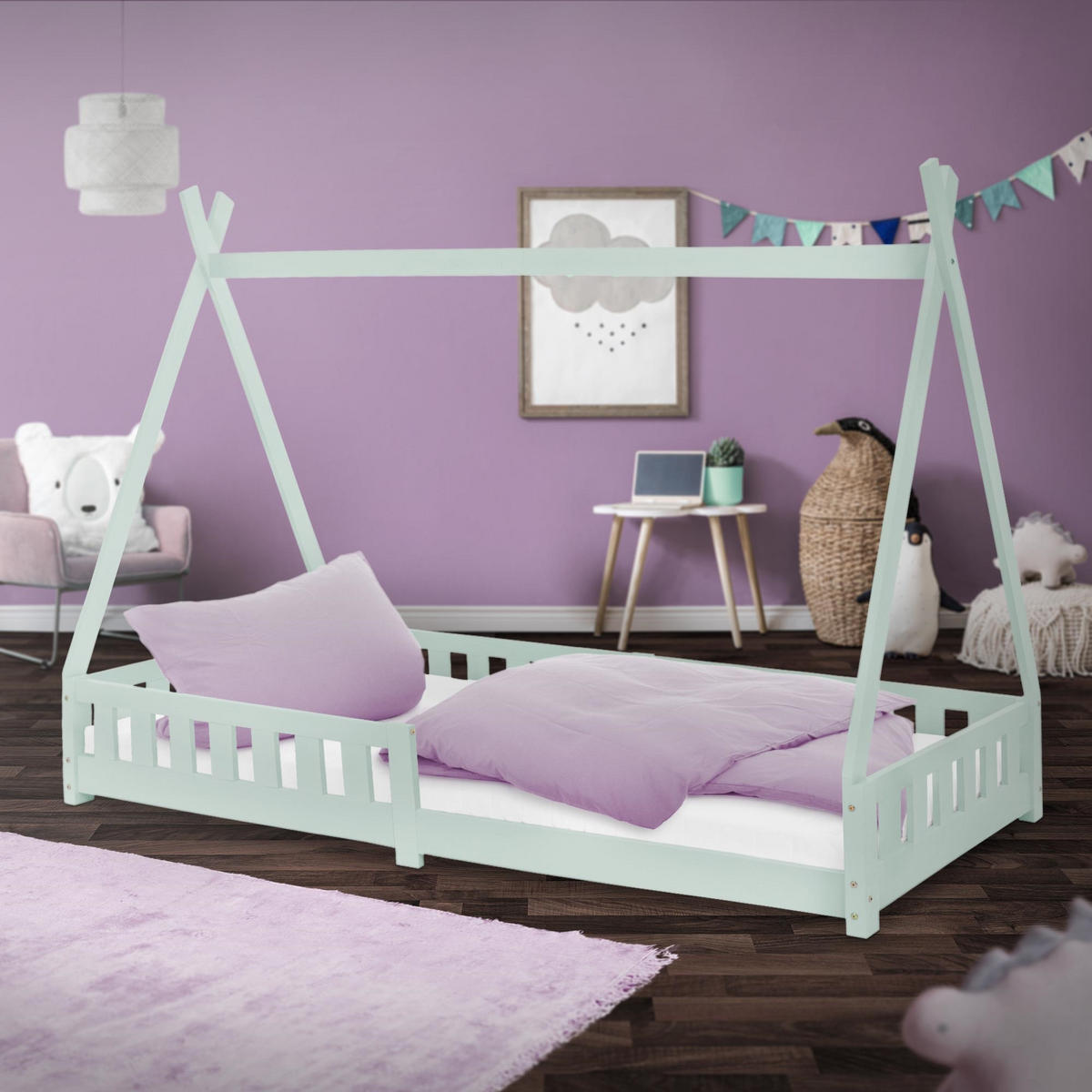 KINDERBETT Tipi 90x200 cm Mint - Mintgrün, Holz (90/200cm) - ML-DESIGN